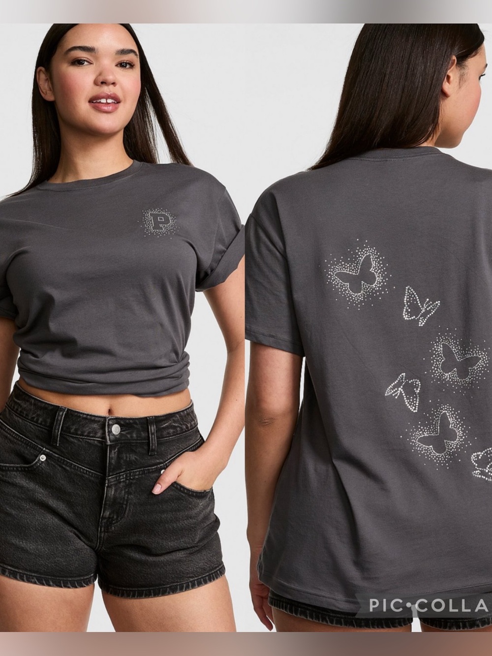 PINK Victoria's Secret Charcoal Gray Butterfly Graphic Tee